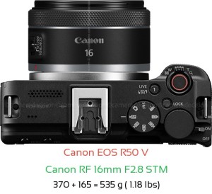 Canon R50 V with Canon RF 16mm F2.8 STM Lens Size