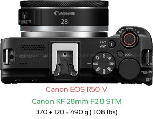 Canon R50 V with Canon RF 28mm F2.8 STM Lens Size