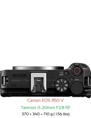 Canon R50 V with Tamron 11-20mm F2.8 RF Lens Size