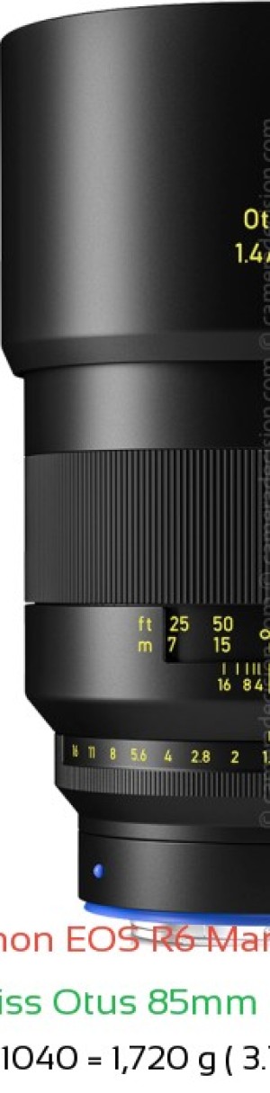 Canon R6 III with Zeiss Otus 85mm f1.4 Lens Size