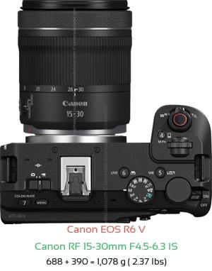 Canon R6 V with Canon RF 15-30mm F4.5-6.3 IS Lens Size