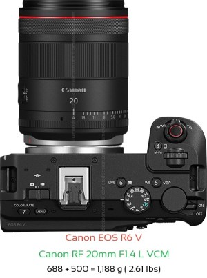 Canon R6 V with Canon RF 20mm F1.4 L VCM Lens Size