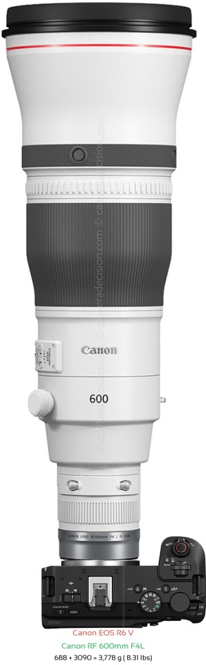 Canon R6 V with Canon RF 600mm F4L Lens Size