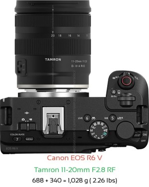 Canon R6 V with Tamron 11-20mm F2.8 RF Lens Size