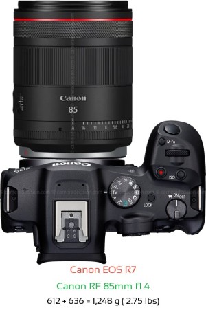Canon R7 with Canon RF 85mm f1.4 Lens Size