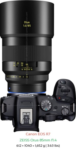 Canon R7 with Zeiss Otus 85mm f1.4 Lens Size