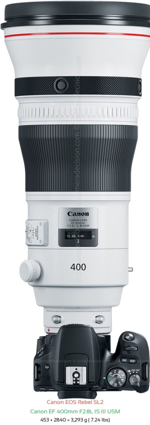 Canon SL2 with Canon EF 400mm F2.8L IS III USM Lens Size
