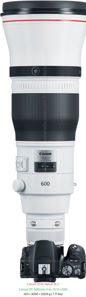 Canon SL2 with Canon EF 600mm F4L IS III USM Lens Size
