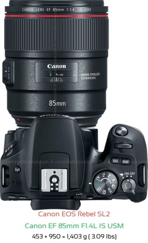 Canon SL2 with Canon EF 85mm F1.4L IS USM Lens Size