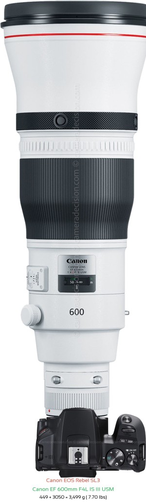 Canon SL3 with Canon EF 600mm F4L IS III USM Lens Size