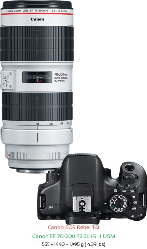 Canon T6i with Canon EF 70-200 F2.8L IS III USM Lens Size