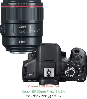 Canon T6i with Canon EF 85mm F1.4L IS USM Lens Size