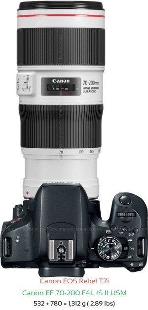 Canon T7i with Canon EF 70-200 F4L IS II USM Lens Size