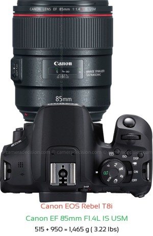 Canon T8i with Canon EF 85mm F1.4L IS USM Lens Size