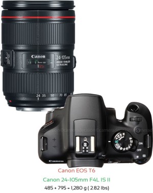 Canon T6 with Canon 24-105mm F4L IS II Lens Size