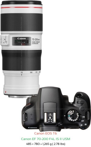 Canon T6 with Canon EF 70-200 F4L IS II USM Lens Size