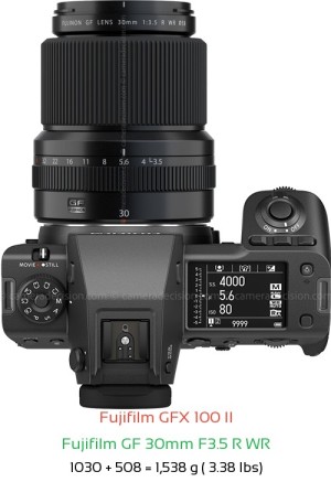 Fujifilm GFX 100 II with Fujifilm GF 30mm F3.5 R WR Lens Size