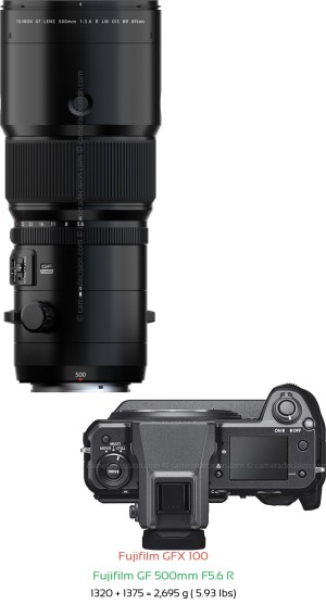 Fujifilm GFX 100 with Fujifilm GF 500mm F5.6 R Lens Size