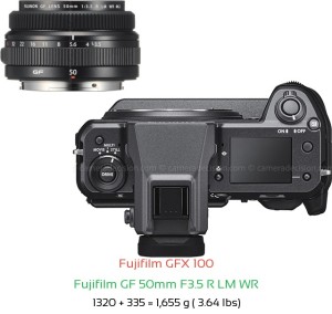 Fujifilm GFX 100 with Fujifilm GF 50mm F3.5 R LM WR Lens Size