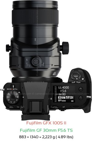 Fujifilm GFX 100S II with Fujifilm GF 30mm F5.6 TS Lens Size