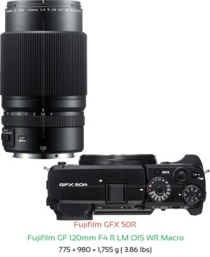 Fujifilm GFX 50R with Fujifilm GF 120mm F4 R LM OIS WR Macro Lens Size