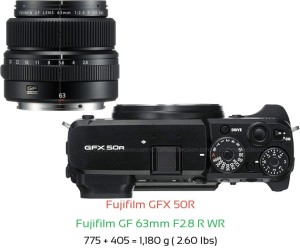 Fujifilm GFX 50R with Fujifilm GF 63mm F2.8 R WR Lens Size