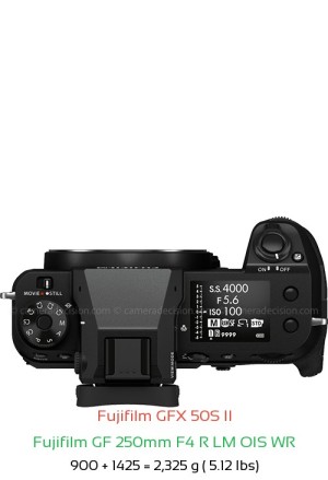 Fujifilm GFX 50S II with Fujifilm GF 250mm F4 R LM OIS WR Lens Size