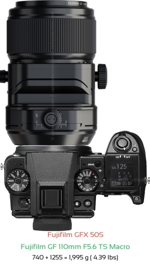 Fujifilm GFX 50S with Fujifilm GF 110mm F5.6 TS Macro Lens Size