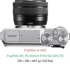 Fujifilm X-A10 with Fujifilm XC 15-45mm F3.5-5.6 OIS PZ Lens Size