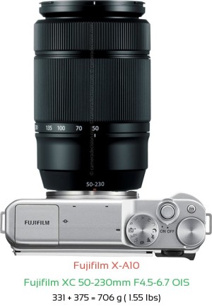 Fujifilm X-A10 with Fujifilm XC 50-230mm F4.5-6.7 OIS Lens Size