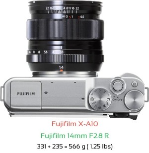 Fujifilm X-A10 with Fujifilm 14mm F2.8 R Lens Size