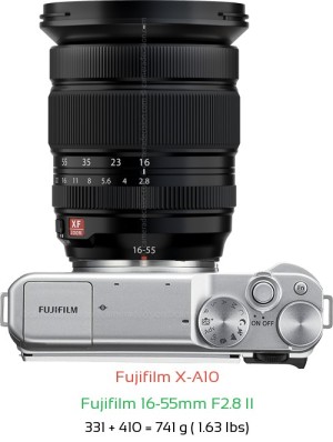 Fujifilm X-A10 with Fujifilm 16-55mm F2.8 II Lens Size