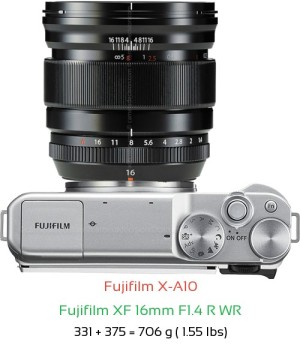 Fujifilm X-A10 with Fujifilm XF 16mm F1.4 R WR Lens Size