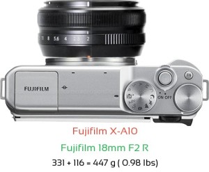 Fujifilm X-A10 with Fujifilm 18mm F2 R Lens Size