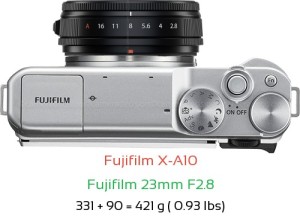 Fujifilm X-A10 with Fujifilm 23mm F2.8 Lens Size