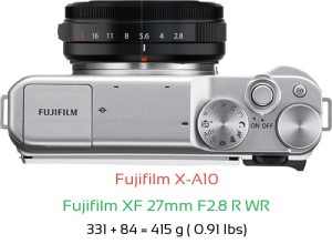 Fujifilm X-A10 with Fujifilm XF 27mm F2.8 R WR Lens Size
