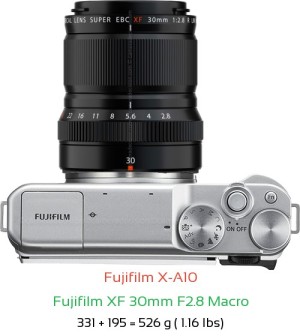 Fujifilm X-A10 with Fujifilm XF 30mm F2.8 Macro Lens Size