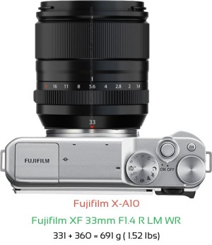 Fujifilm X-A10 with Fujifilm XF 33mm F1.4 R LM WR Lens Size