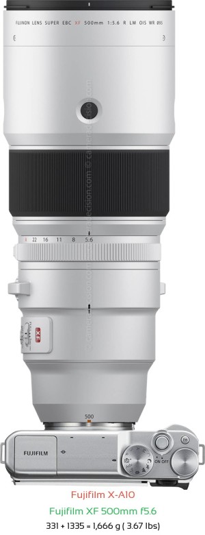 Fujifilm X-A10 with Fujifilm XF 500mm f5.6 Lens Size