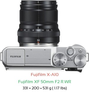 Fujifilm X-A10 with Fujifilm XF 50mm F2 R WR Lens Size