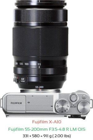 Fujifilm X-A10 with Fujifilm 55-200mm F3.5-4.8 R LM OIS Lens Size