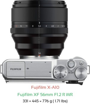 Fujifilm X-A10 with Fujifilm XF 56mm F1.2 R WR Lens Size