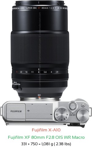 Fujifilm X-A10 with Fujifilm XF 80mm F2.8 OIS WR Macro Lens Size