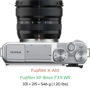 Fujifilm X-A10 with Fujifilm XF 8mm F3.5 WR Lens Size