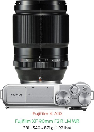 Fujifilm X-A10 with Fujifilm XF 90mm F2 R LM WR Lens Size