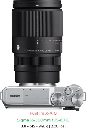 Fujifilm X-A10 with Sigma 16-300mm f3.5-6.7 C Lens Size