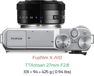 Fujifilm X-A10 with TTArtisan 27mm F2.8 Lens Size