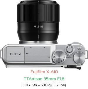 Fujifilm X-A10 with TTArtisan 35mm F1.8 Lens Size