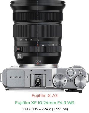 Fujifilm X-A3 with Fujifilm XF 10-24mm F4 R WR Lens Size