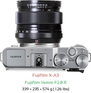 Fujifilm X-A3 with Fujifilm 14mm F2.8 R Lens Size